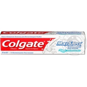Зубна паста Colgate Макс-блиск Кришталева м'ята з фтором і відбілюючими пластинками проти карієсу 50мл/68г купити, ціни на МегаМаркет - фото 3