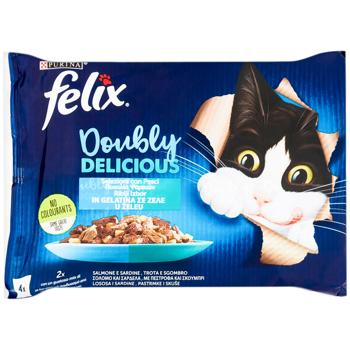 Набір вологих кормів Felix Doubly Delicious з лососем-сардиною та форель-скумбрія 85г х 4шт