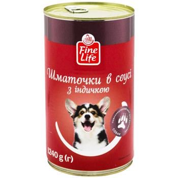 Корм влажный Fine Life Кусочки в соусе с индейкой для взрослых собак 1240г - купить, цены на METRO - фото 1