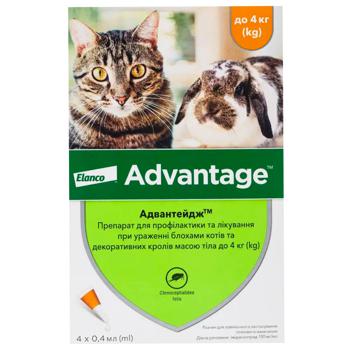 Bayer/Elanco Advantage Drops on the Withers for Cats and Rabbits Up to 4kg Against External Parasites 4 pipettes - buy, prices for MasterZoo - photo 1