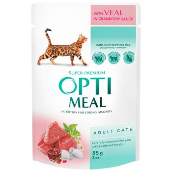 Корм влажный Optimeal с телятиной и клюквой для кошек 85г