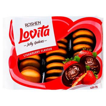 Печенье Roshen Lovita сдобное с желейной начинкой со вкусом клубники 420г - купить, цены на Идеал - фото 1