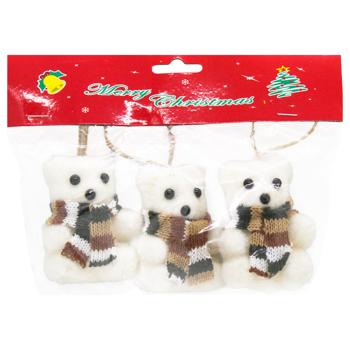 Прикраси ялинкові Білий ведмідь кремові 3шт 8*6см