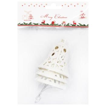 Підвіска ялинкова Дзвоники 3 шт, 6*7 см білі арт. HR24-651 9245 И330 - купить, цены на КОСМОС - фото 1