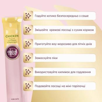 Лакомство для кошек Delickcious Creamy Snack с курицей, сыром и спаржей 4шт*15г - купить, цены на - фото 3