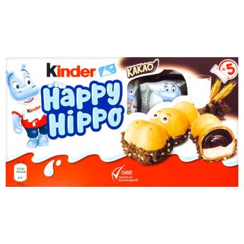 Вафля хрустящая Kinder Biscuit Happy Hippo с молочной и какао начинкой 20,7 х 5шт - купить, цены на Эпицентр FOOD - фото 1