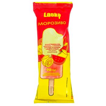 Мороженое Laska Эскимо Арбуз-специи с наполнителем лимон 90г