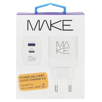 Зарядний пристрій Make Type-C PD+USB QC3.0 30W білий - купити, ціни на - фото 2