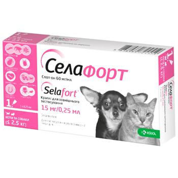 KRKA Selafort Drops on the Withers for Cats and Dogs Up to 2.5kg Against External and Internal Parasites 1 pipette - buy, prices for MasterZoo - photo 1