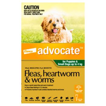 Bayer/Elanco Advocate Drops on the Withers for Dogs Up to 4kg Against External and Internal Parasites 3 pipettes