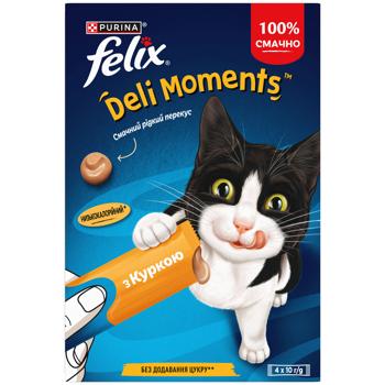 Корм додатковий Felix Deli Moments з куркою для дорослих та літніх котів 40г