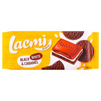 Шоколад молочный Roshen Lacmi Black, White&Caramel с печеньем 100г