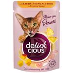 Корм влажный Delickcious Хлопья с кроликом и тропическими фруктами в сливочном соусе для взрослых кошек 80г