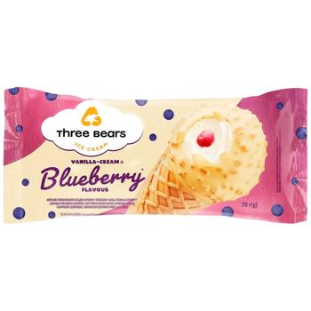Морозиво Три Ведмеді ріжок ваніль-чорниця 70г - купити, ціни на КОСМОС - фото 1