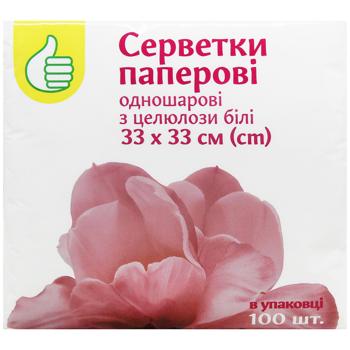 Серветки Auchan паперові одношарові білі 33х33см 100шт - купити, ціни на Auchan - фото 2