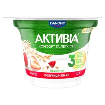 Бифидойогурт Активиа клубника-злаки 2,2% 180г - купить, цены на Эпицентр FOOD - фото 1