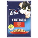 Корм влажный Felix Fantastic с говядиной для взрослых кошек 85г