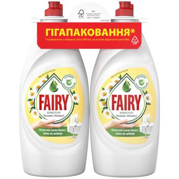 Засiб для миття посуду Fairy Sensitive Ромашка та вітамін Е 2x900мл