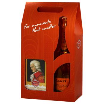 Вино ігристе Canti Prosecco D.O.C. Millesimato біле сухе 10,5% 0,75л та Цукерки Reber Mozart Chocolate Kugeln - купити, ціни на Епіцентр FOOD - фото 1