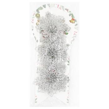 Прикраса ялинкова Квіти срібна 3шт 10см - купити, ціни на КОСМОС - фото 1