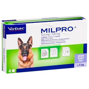 Таблетка Virbac Milpro для собак від 5 до 25кг для лікування та профілактики гельмінтозів 12,5мг/125мг 1шт - купити, ціни на MasterZoo - фото 1