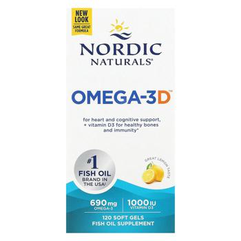 Риб'ячий жир і вітамін Д3 Nordic Naturals Omega-3D зі смаком лимона 1000мг 120 гелевих капсул - купити, ціни на Біотус - фото 2