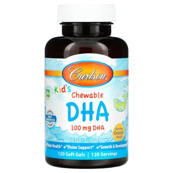 Рыбий жир для детей Carlson Labs Kid's Chewable DHA со вкусом апельсина 100мг 120 гелевых капсул