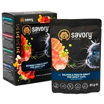 Корм вологий Savory з лососем та горошком для котів 3+1шт*85г - купити, ціни на - фото 4