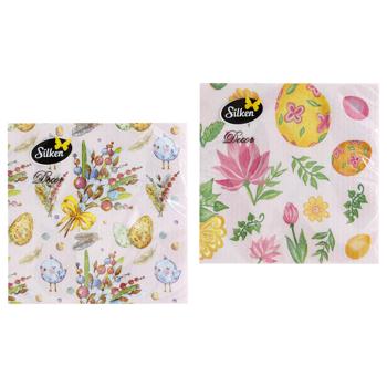 Салфетки столовые Silken Пасхальный букет 2-слойные 33*33см 12шт - купить, цены на МегаМаркет - фото 1