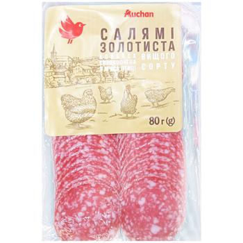 Ковбаса Ашан Салямі Золотиста сирокопчена 80г - купити, ціни на Auchan - фото 1