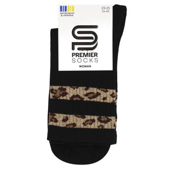 Premier Socks High Elastic Leopard Stripes Women's Socks s.23-25 Black