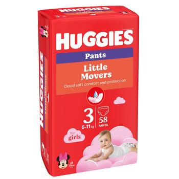 Підгузки-трусики Huggies Little Movers для дівчат 3 6-11кг 58шт - купити, ціни на МегаМаркет - фото 2