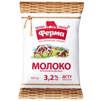 Молоко Ферма ультрапастеризованное 3,2% 900г - купить, цены на Auchan - фото 1