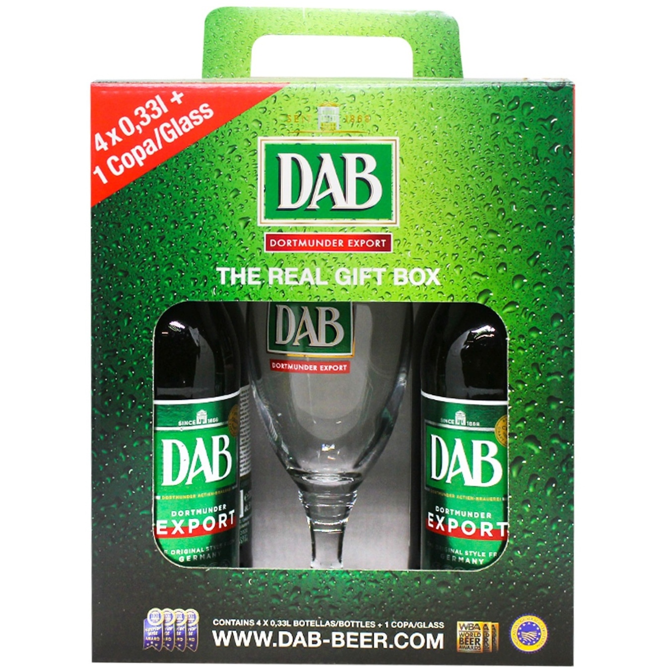 

Подарочный набор Пиво Dab светлое фильтрованное 5% 0,33л 4шт + бокал 0,25 л