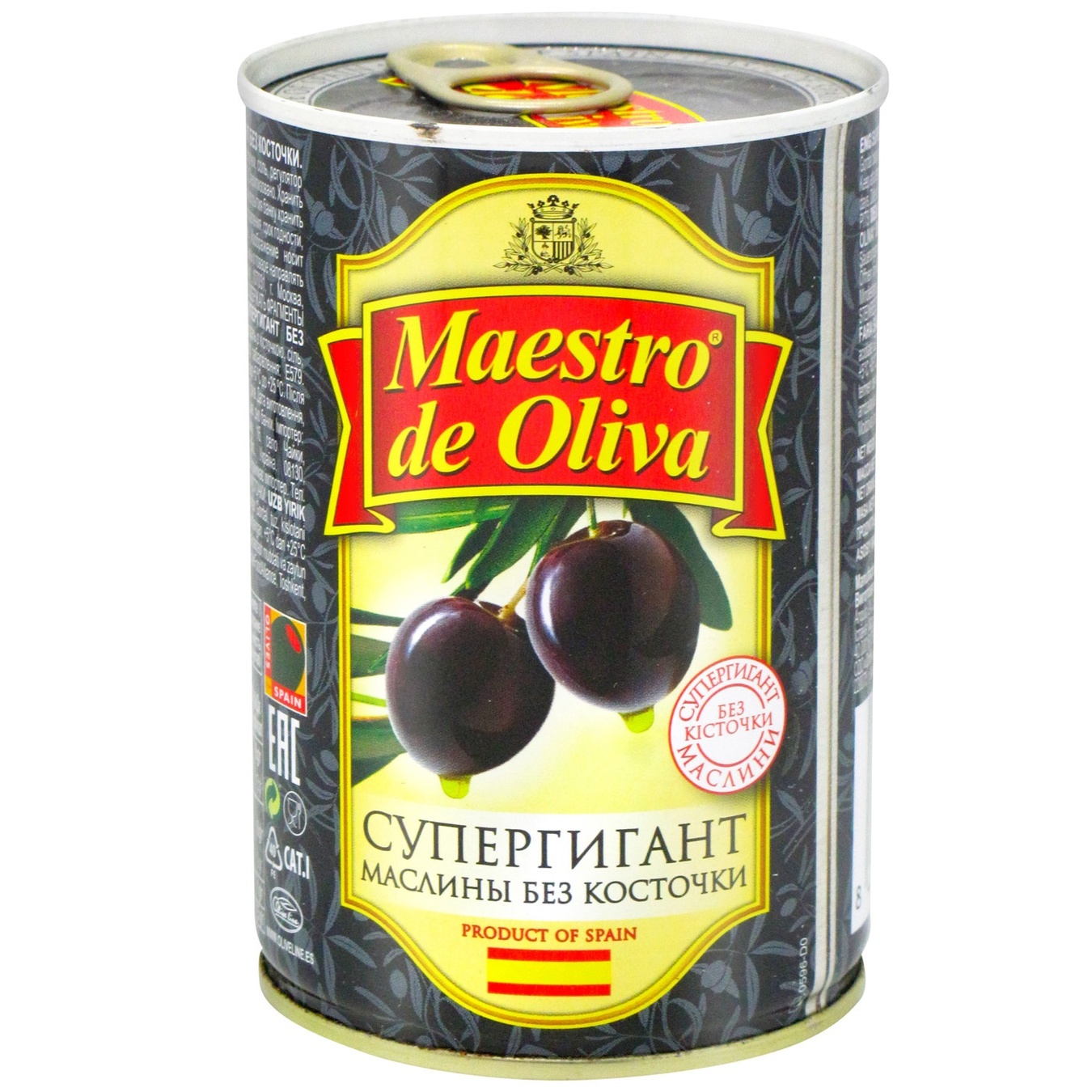 

Маслины Maestro de Oliva Супергигант без косточки с/б 425г