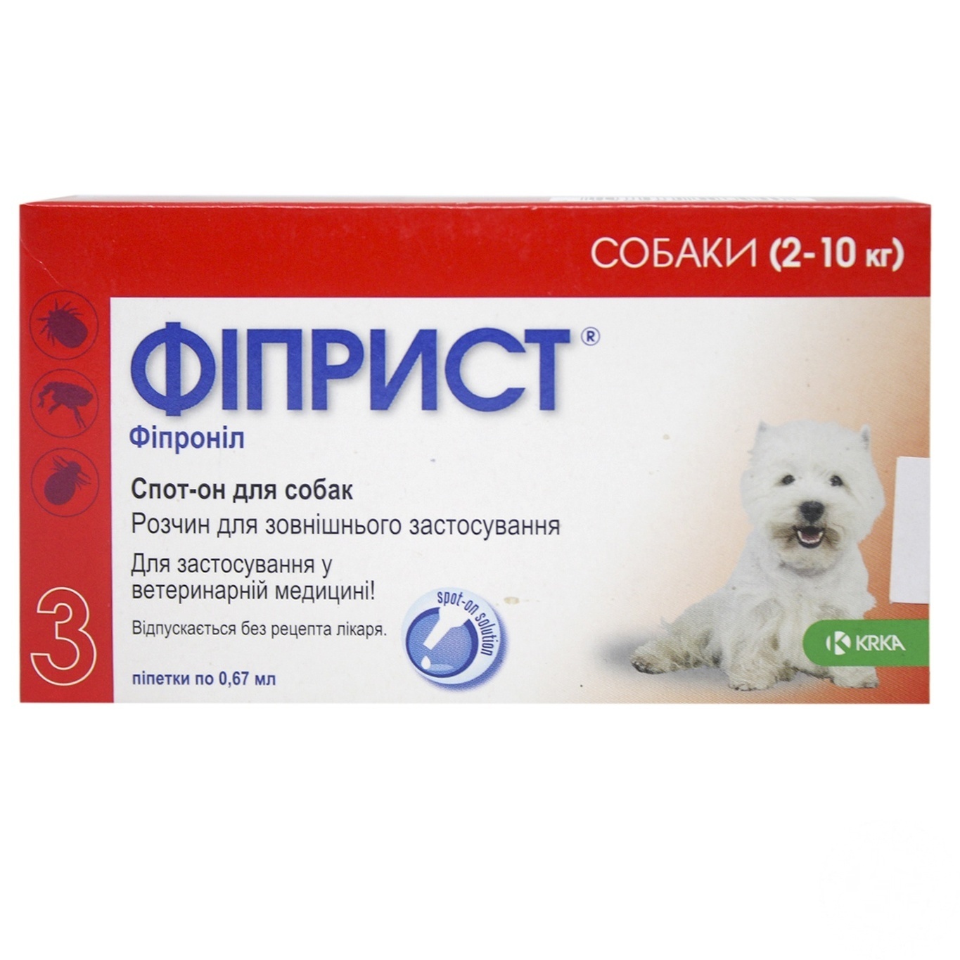 

Капли от блох и клещей KRKA Фиприст Спот-он на холку для собак 2-10кг 3шт.х0,67мл