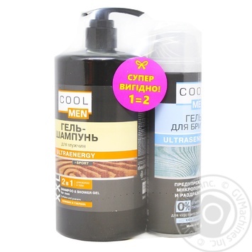 Cool Men Ultraenergy Gel Shampoo 1l+Shaving Gel 200ml - buy, prices for MegaMarket - photo 1