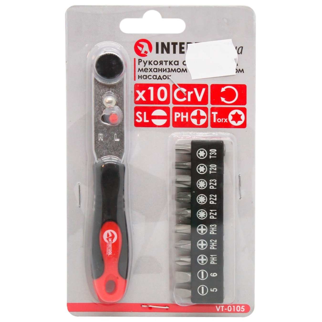 

Рукоятка Intertool с храповым механизмом 10 насадок VT-0105