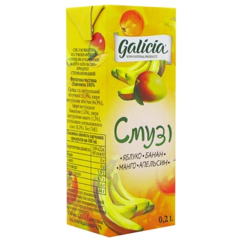 Galicia Smoothie Apple-Banana-Mango-Orange juice 200ml - buy, prices for Auchan - photo 1