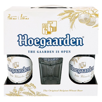 Пиво Hoegaarden White светлое нефильтрованное 2шт 0,75л + бокал 0,33л - купить, цены на NOVUS - фото 1