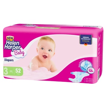 Підгузки Helen Harper Baby New Мidі 4-9кг 52шт - купити, ціни на МегаМаркет - фото 1