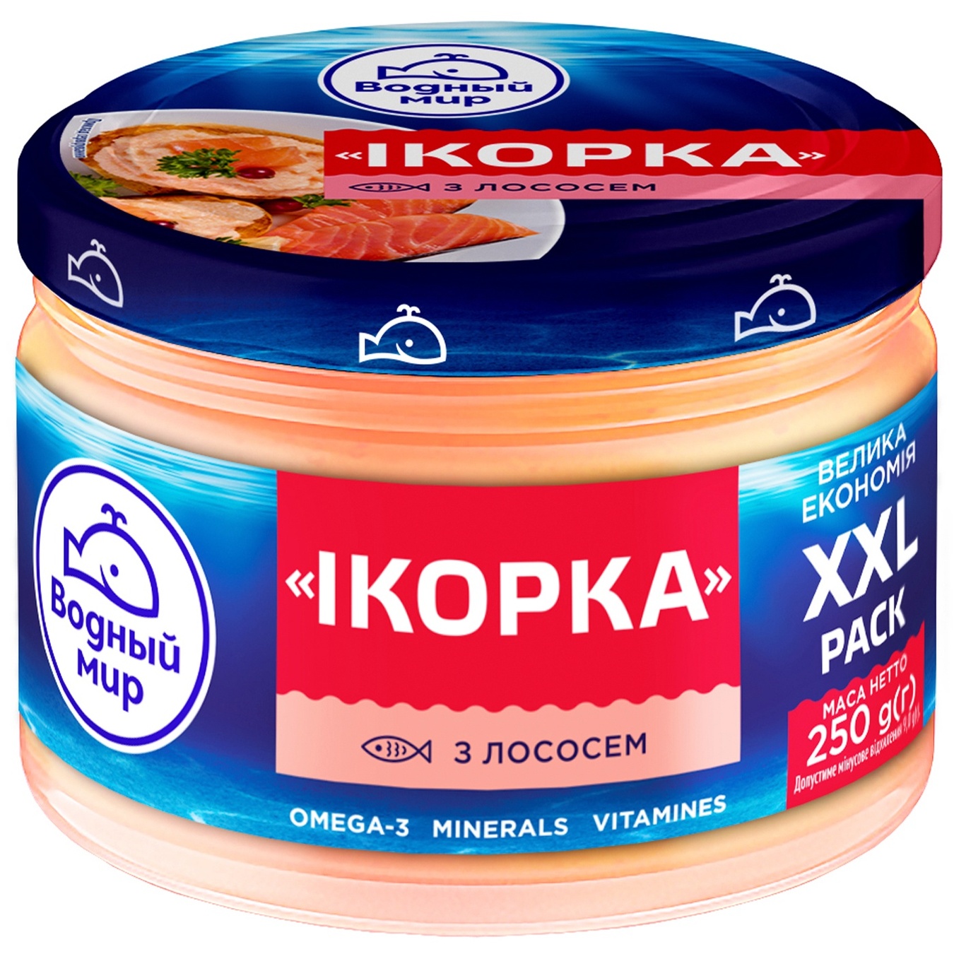 

Продукт с икрой скандинавской рыбы и лососем Водный Мир Икорка 250г