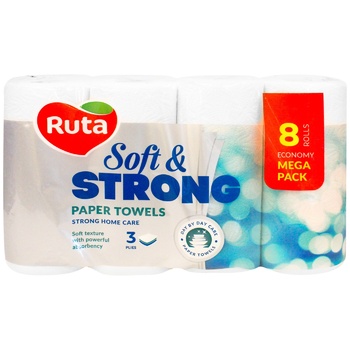 Рушники паперові Рута Soft&Strong білі трьохшарові 8шт