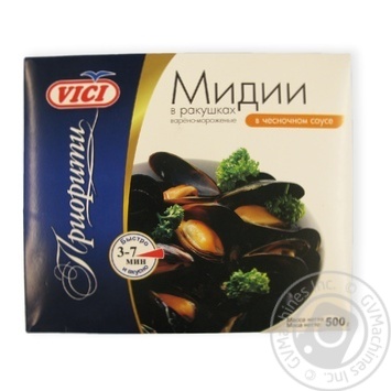Мідії Vici у мушлях варено-морожені у часниковому соусі 500г купити, ціни на МегаМаркет - фото 1