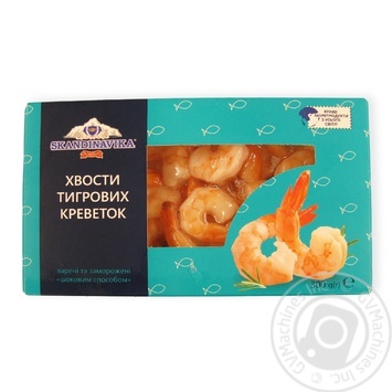 Хвосты черных тигровых креветок Skandinavika варено-мороженые 300г купить, цены на МегаМаркет - фото 1