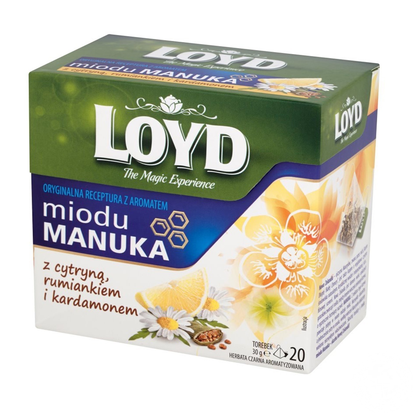 

Чай черный Loyd Манука c лимоном, ромашкой, кардамоном и с ароматом меда 1,5г*20шт