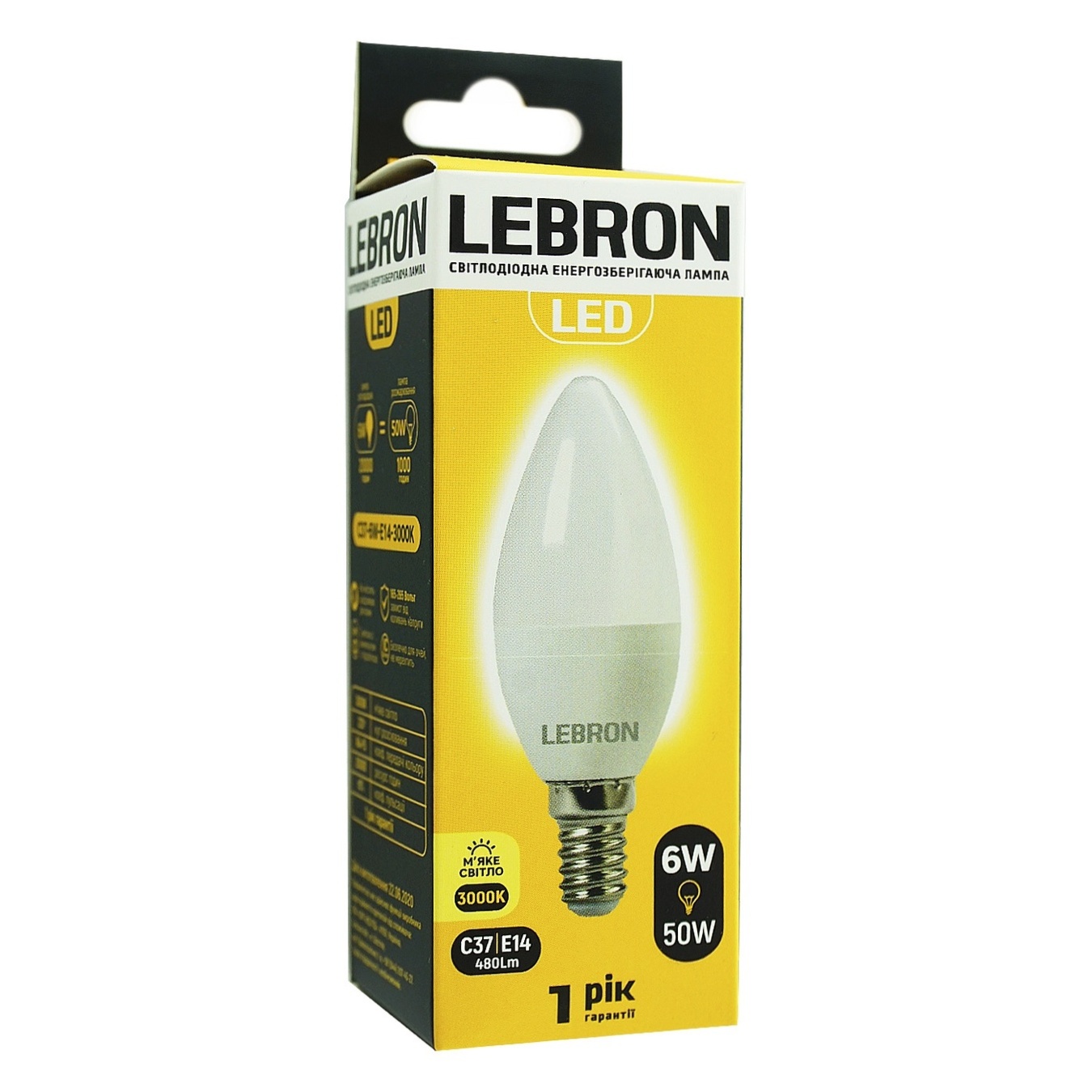 

Лампа Lebron светодиодная С37 6W Е14 3000K