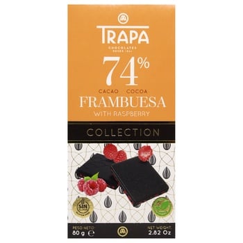 Trapa Collection Dark Chocolate with Raspberries Vegan 74% 80g - buy, prices for NOVUS - photo 1