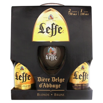 Пиво Leffe Blonde 0,75л + Leffe Brune 0,75л + келих 0,33л - купити, ціни на NOVUS - фото 1