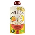 Каша Rudolfs органічна без глютену вівсяна безмолочна готова до вживання з персиком і бананом 110г